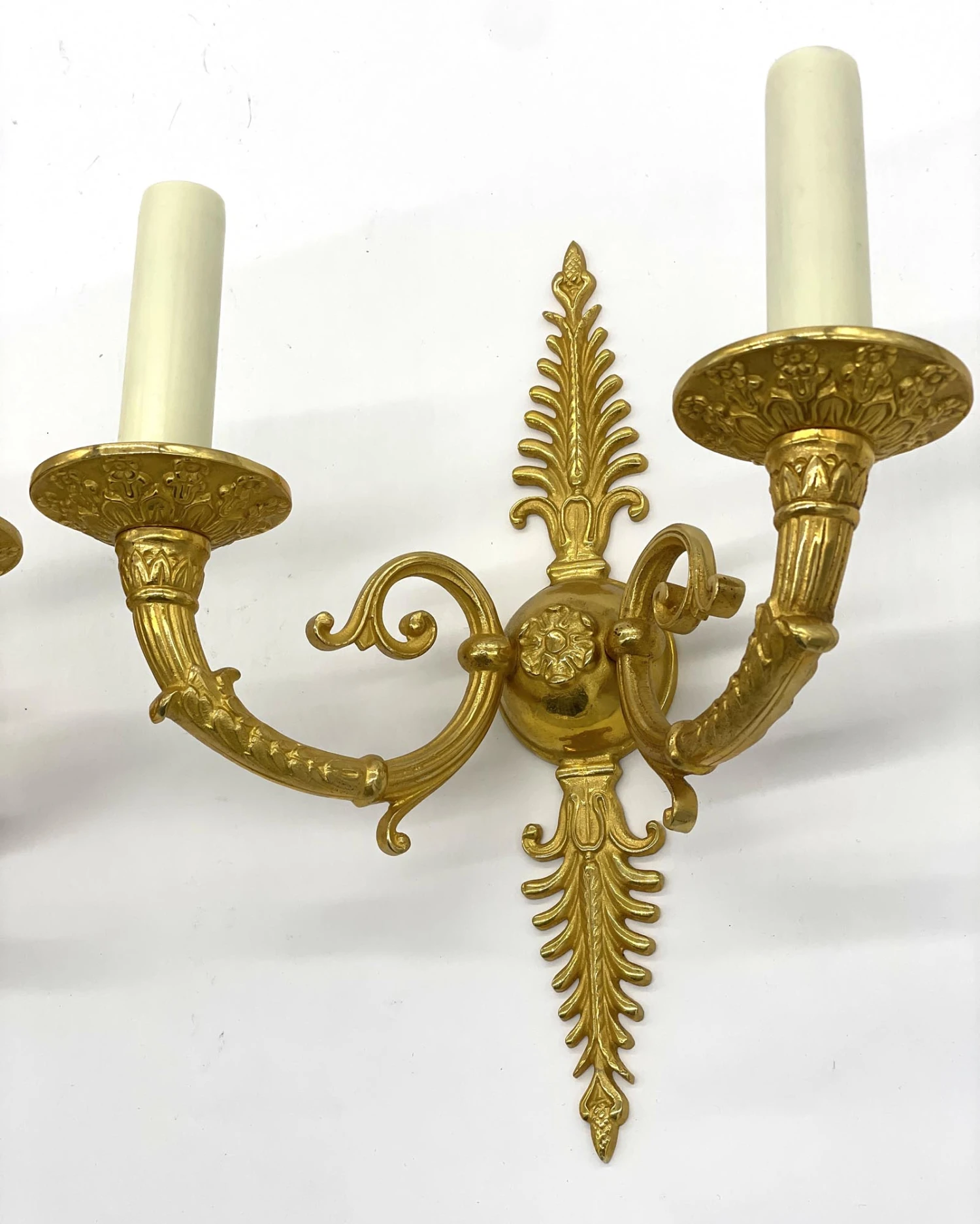 Pair Of Gilded French Bronze Fan Pattern 2 Arm Wall Sconces 11 Pair Of Gilded French Bronze Fan Pattern 2 Arm Wall Sconces - Image 9