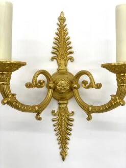 Pair Of Gilded French Bronze Fan Pattern 2 Arm Wall Sconces 27 Pair Of Gilded French Bronze Fan Pattern 2 Arm Wall Sconces -OGT Sale Store q284357 11