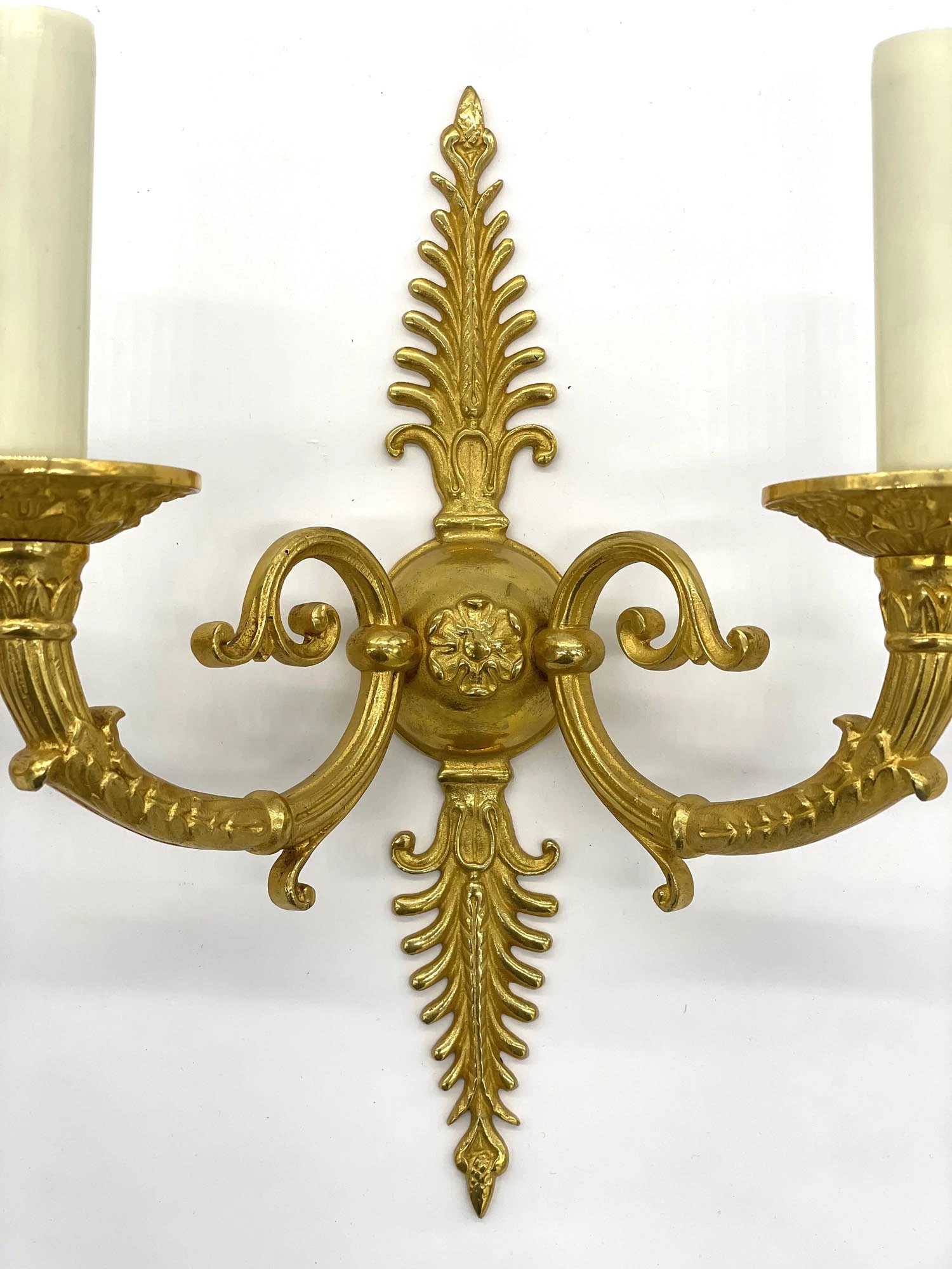 Pair Of Gilded French Bronze Fan Pattern 2 Arm Wall Sconces 13 Pair Of Gilded French Bronze Fan Pattern 2 Arm Wall Sconces - Image 11