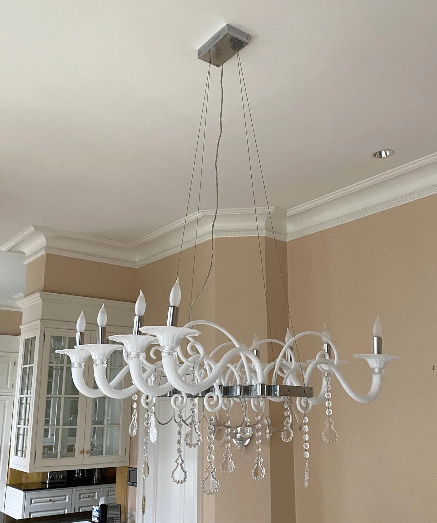 Mood Taif White Blown Glass & Crystal Chandelier By Franco Raggi 6 Mood Taif White Blown Glass & Crystal Chandelier By Franco Raggi - Image 4