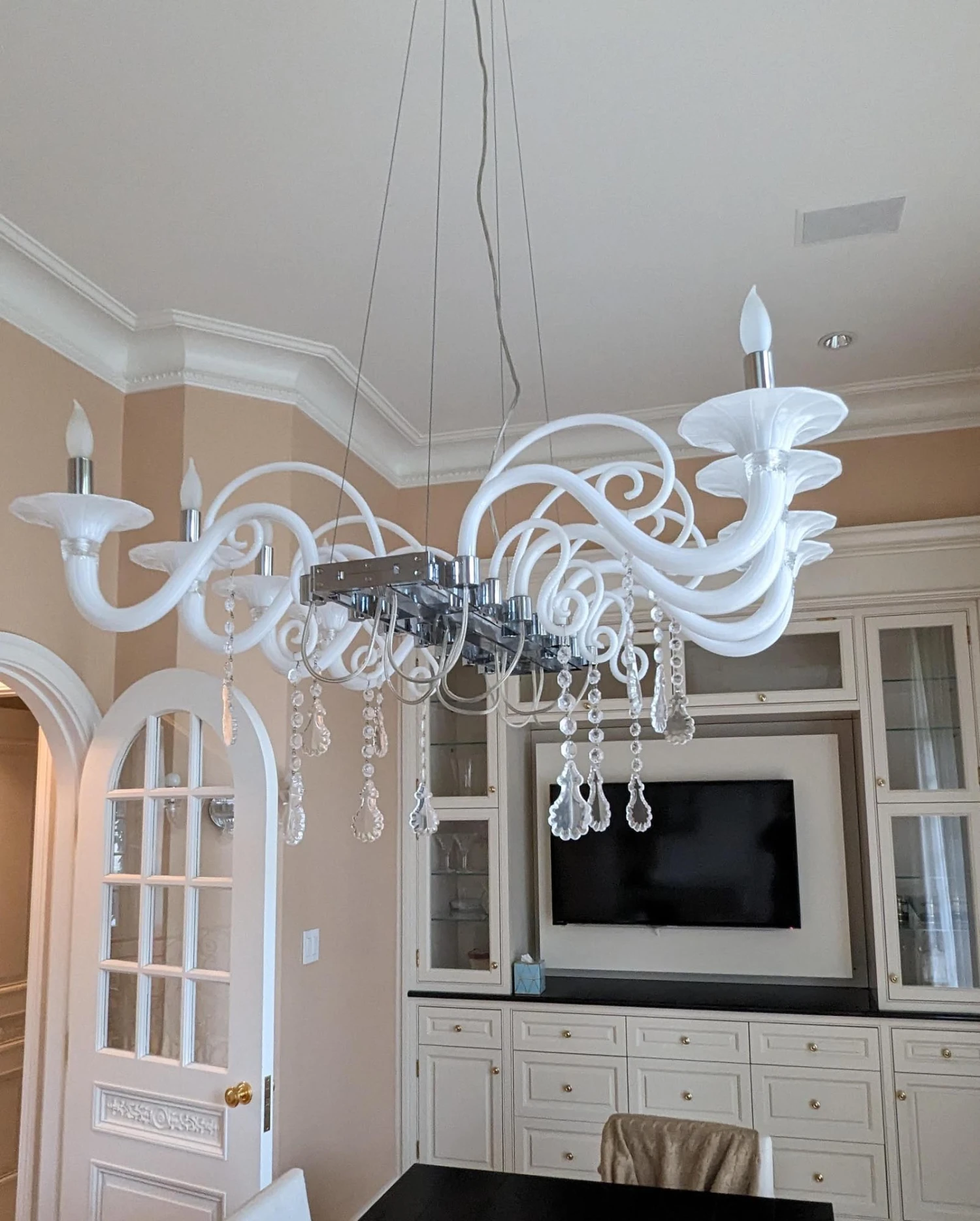 Mood Taif White Blown Glass & Crystal Chandelier By Franco Raggi 7 Mood Taif White Blown Glass & Crystal Chandelier By Franco Raggi - Image 5