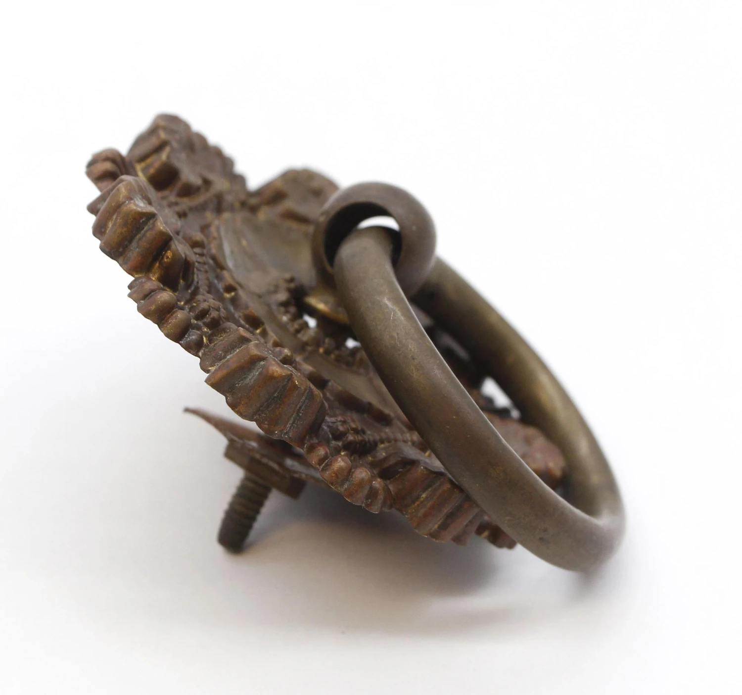 Vintage 3.25 In. Pressed Brass Floral Ring Drawer Pull 6 Vintage 3.25 In. Pressed Brass Floral Ring Drawer Pull - Image 4