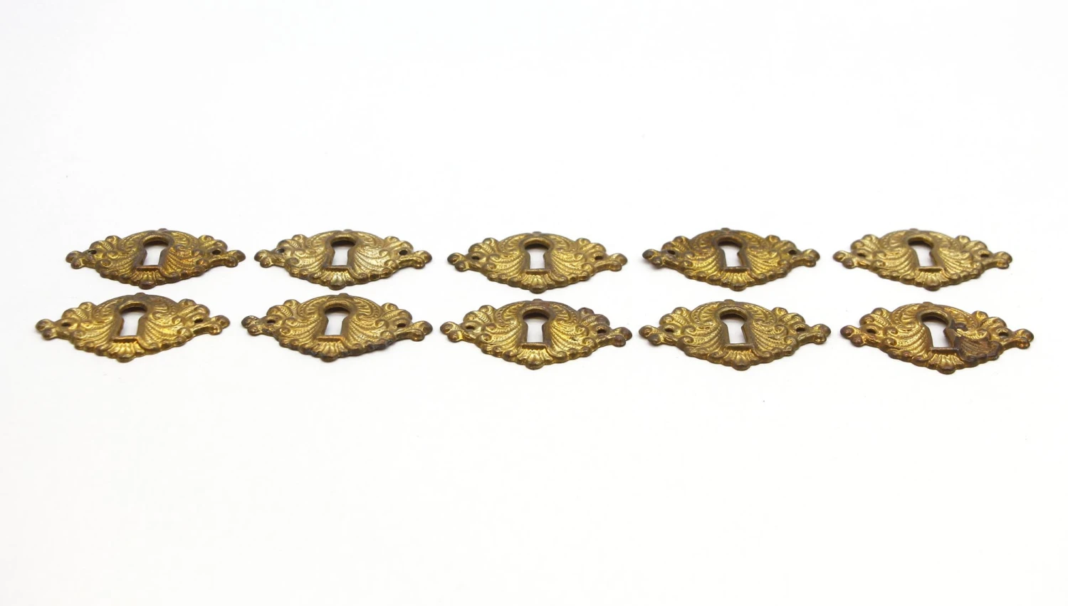 Set Of 10 Ornate Pressed Brass Keyhole Covers 8 Set Of 10 Ornate Pressed Brass Keyhole Covers - Image 6