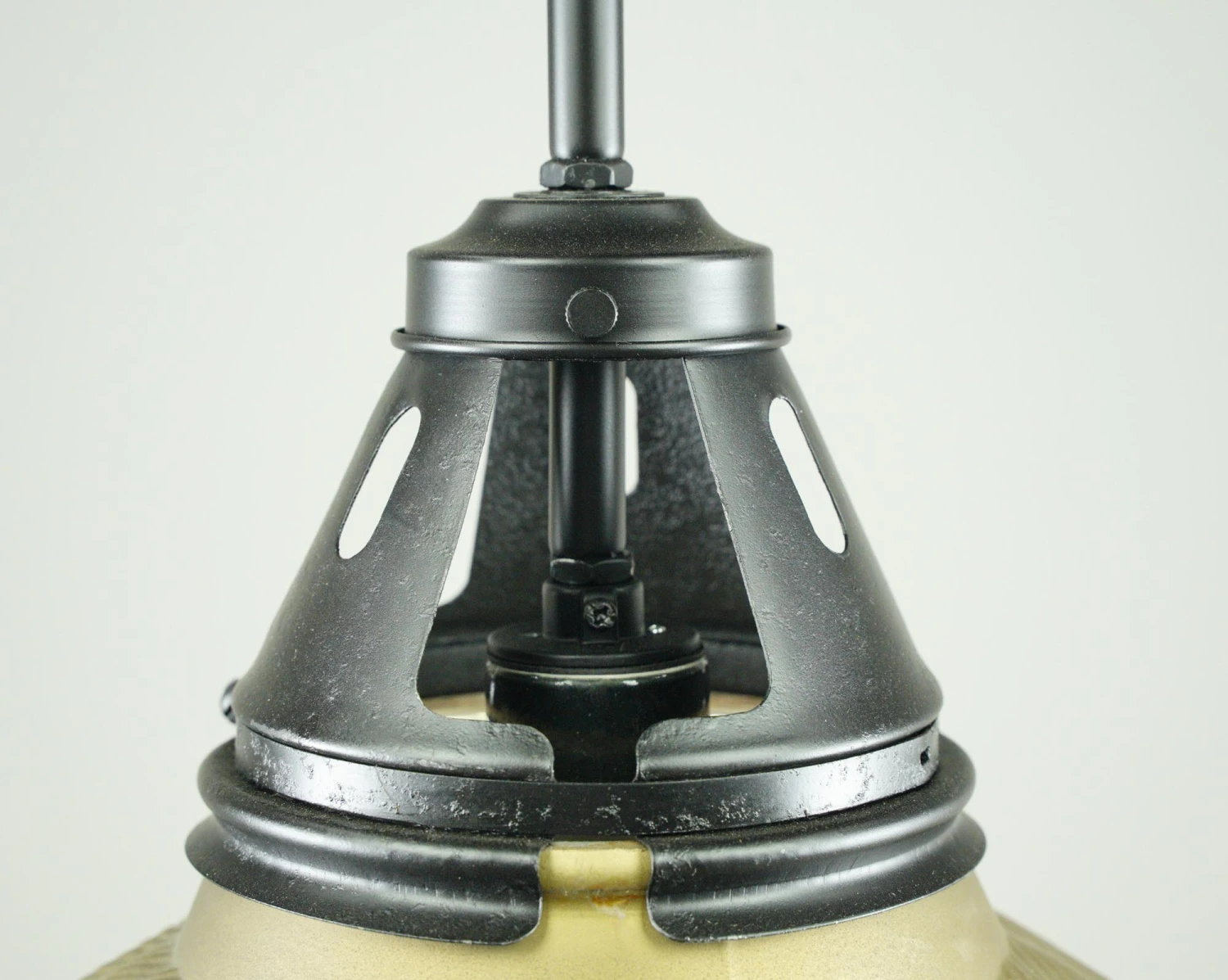 Vintage Ribbed Tan Mercury Glass Steel Pole Pendant Light 12 Vintage Ribbed Tan Mercury Glass Steel Pole Pendant Light - Image 10