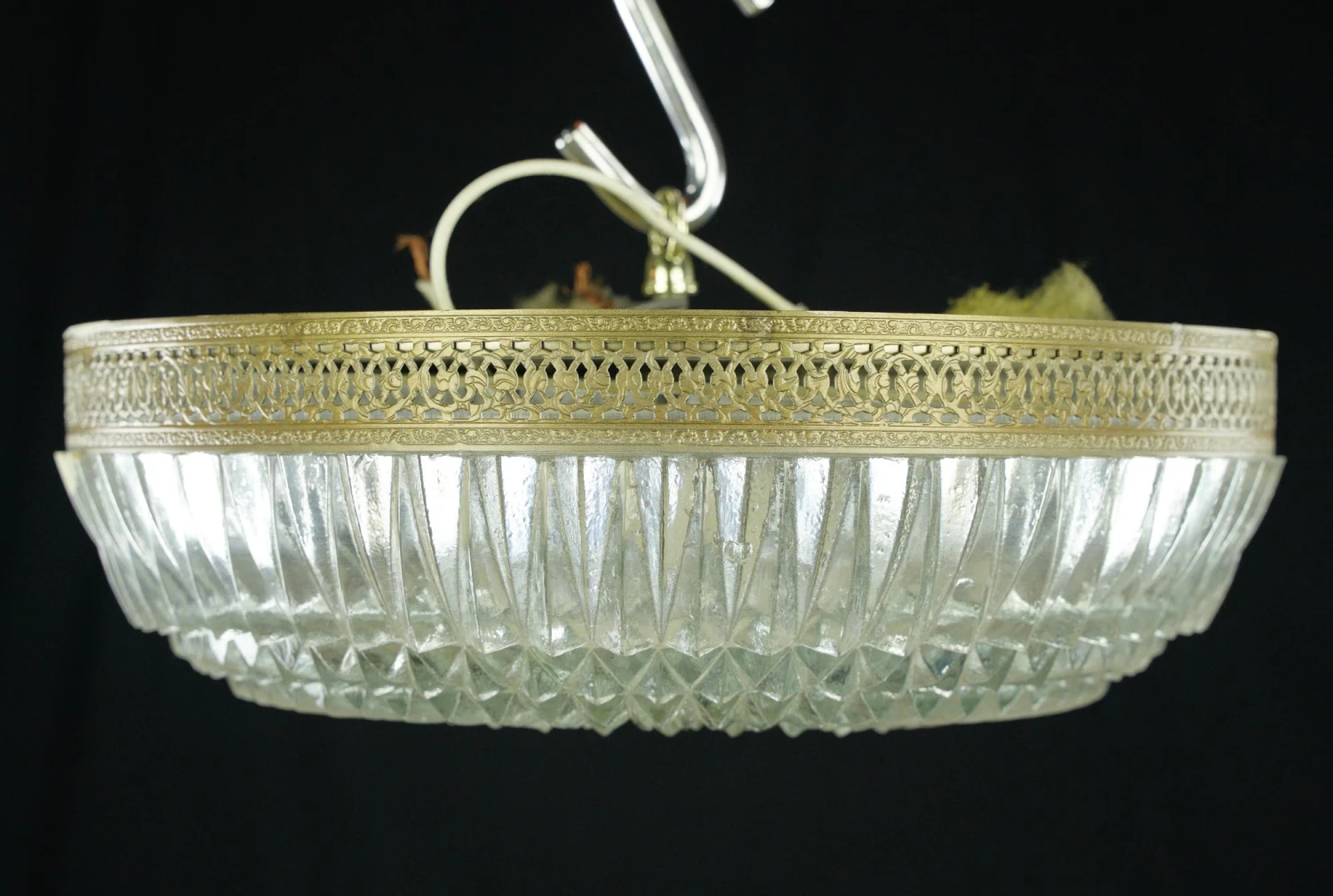 The Plaza Hotel Faceted Glass Lattice Brass Rim Flush Mount Light 7 The Plaza Hotel Faceted Glass Lattice Brass Rim Flush Mount Light - Image 5