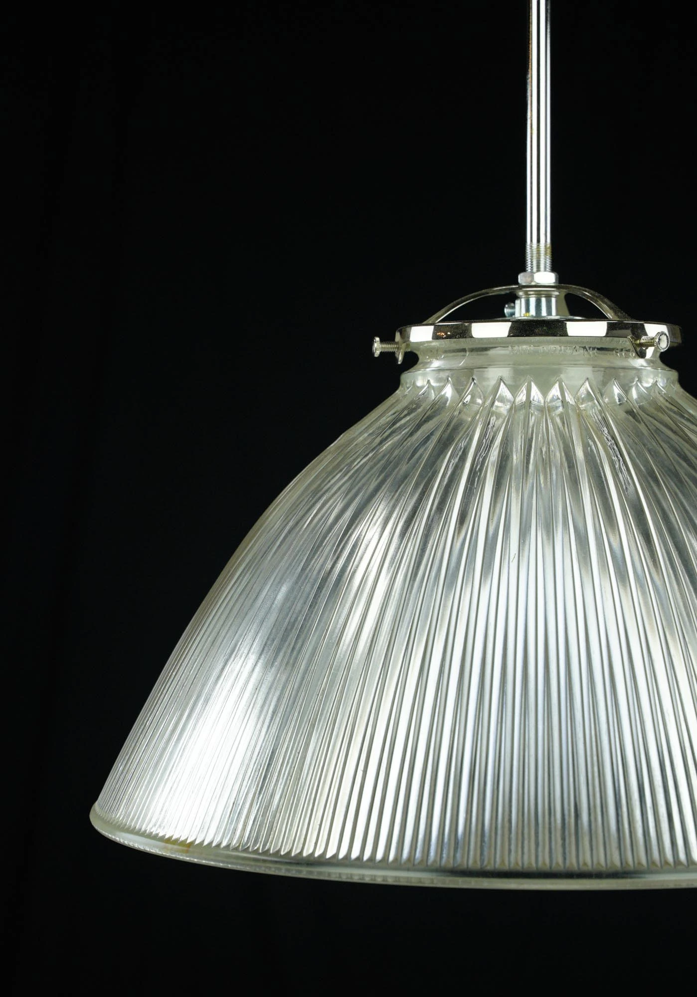 Industrial 13.5 In. Glass Holophane Nickel Pole Pendant Light 6 Industrial 13.5 In. Glass Holophane Nickel Pole Pendant Light - Image 4