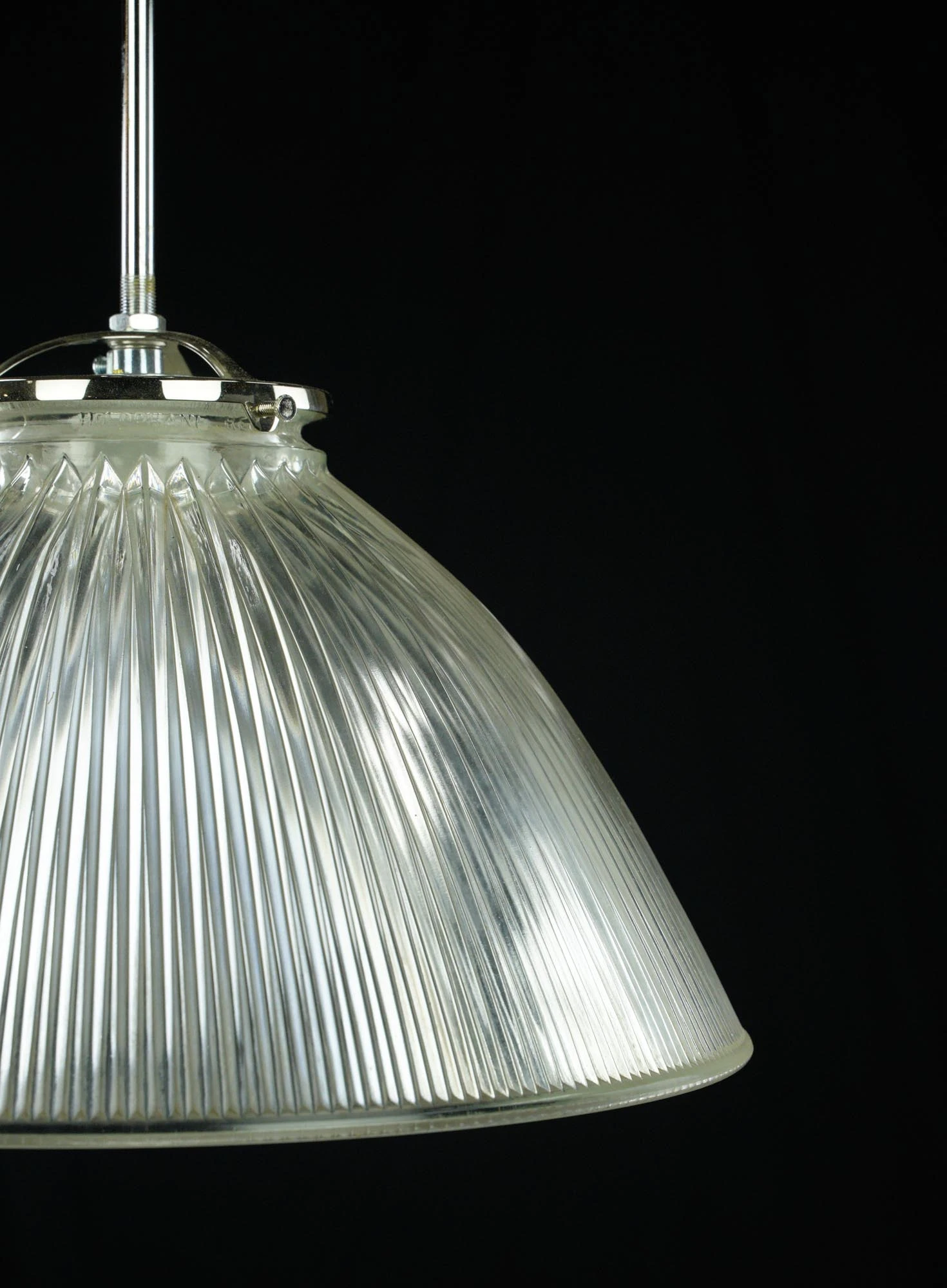 Industrial 13.5 In. Glass Holophane Nickel Pole Pendant Light 7 Industrial 13.5 In. Glass Holophane Nickel Pole Pendant Light - Image 5