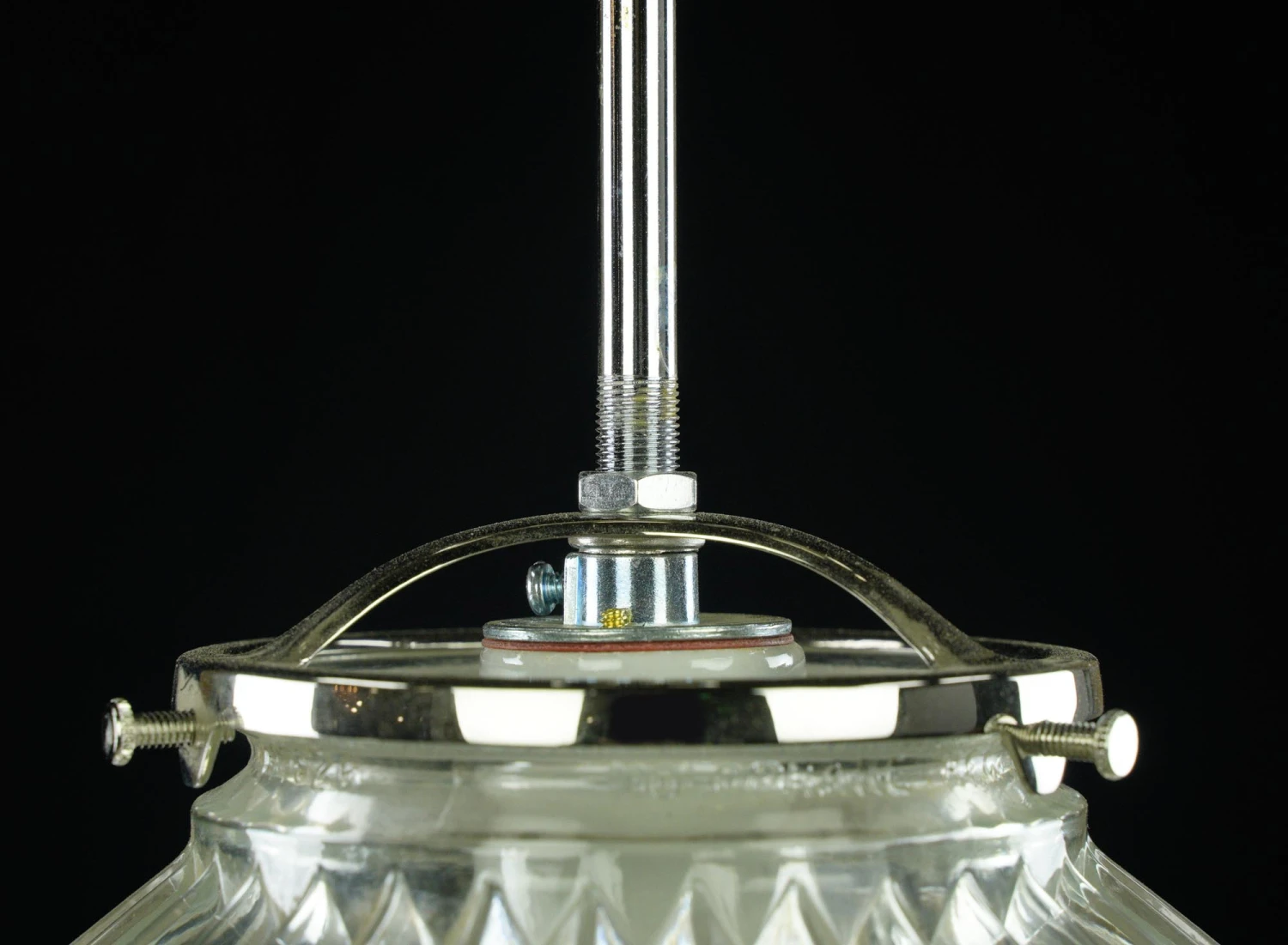 Industrial 13.5 In. Glass Holophane Nickel Pole Pendant Light 9 Industrial 13.5 In. Glass Holophane Nickel Pole Pendant Light - Image 7