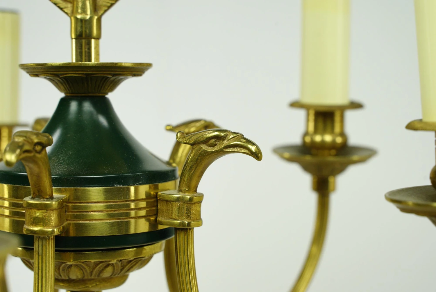 French Empire Eagle 5 Arm Brass Chandelier With Green Accents 12 French Empire Eagle 5 Arm Brass Chandelier With Green Accents - Image 10