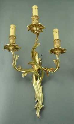 Pair Of Antique Louis XV 3 Arm Bronze Wall Sconces -OGT Sale Store q284650 04