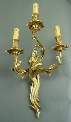 Pair Of Antique Louis XV 3 Arm Bronze Wall Sconces -OGT Sale Store q284650 05