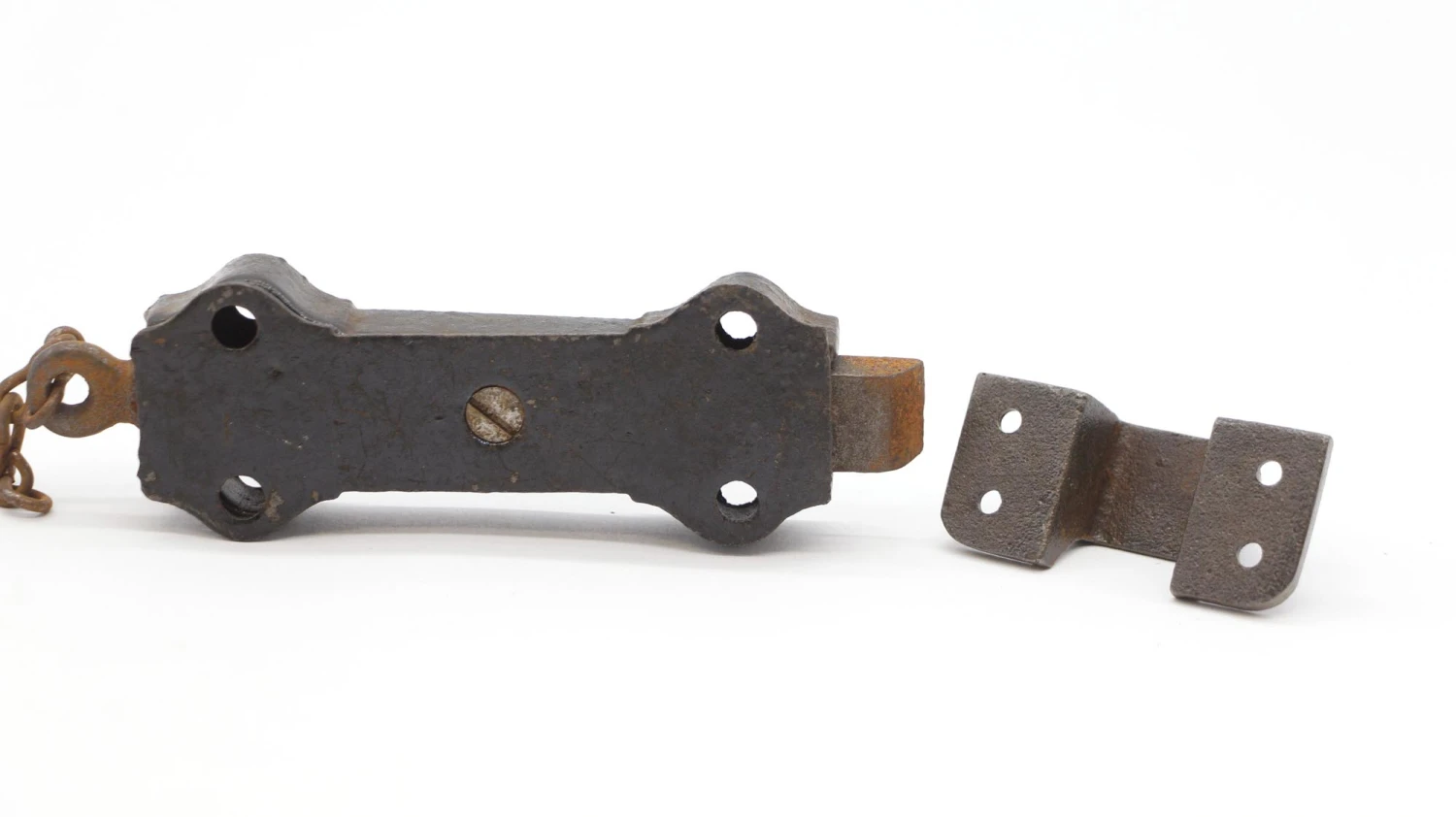 Victorian Cast Iron Spring Loaded Surface Door Bolt With Chain 7 Victorian Cast Iron Spring Loaded Surface Door Bolt With Chain - Image 5