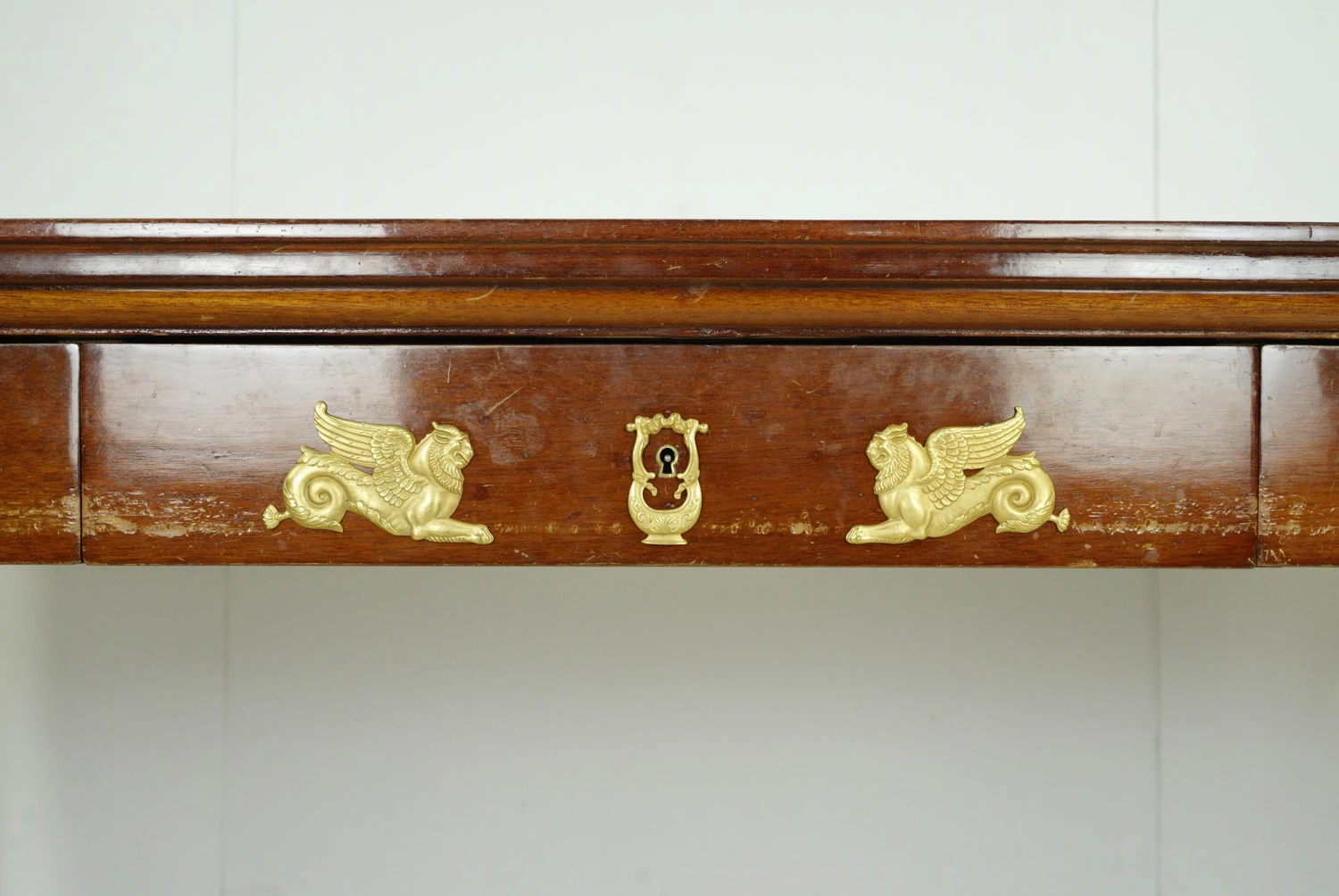 Antique French Empire Mahogany Gilt Bronze Gentleman’s Desk 6 Antique French Empire Mahogany Gilt Bronze Gentleman’s Desk - Image 4