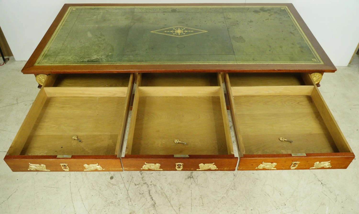 Antique French Empire Mahogany Gilt Bronze Gentleman’s Desk 14 Antique French Empire Mahogany Gilt Bronze Gentleman’s Desk - Image 12