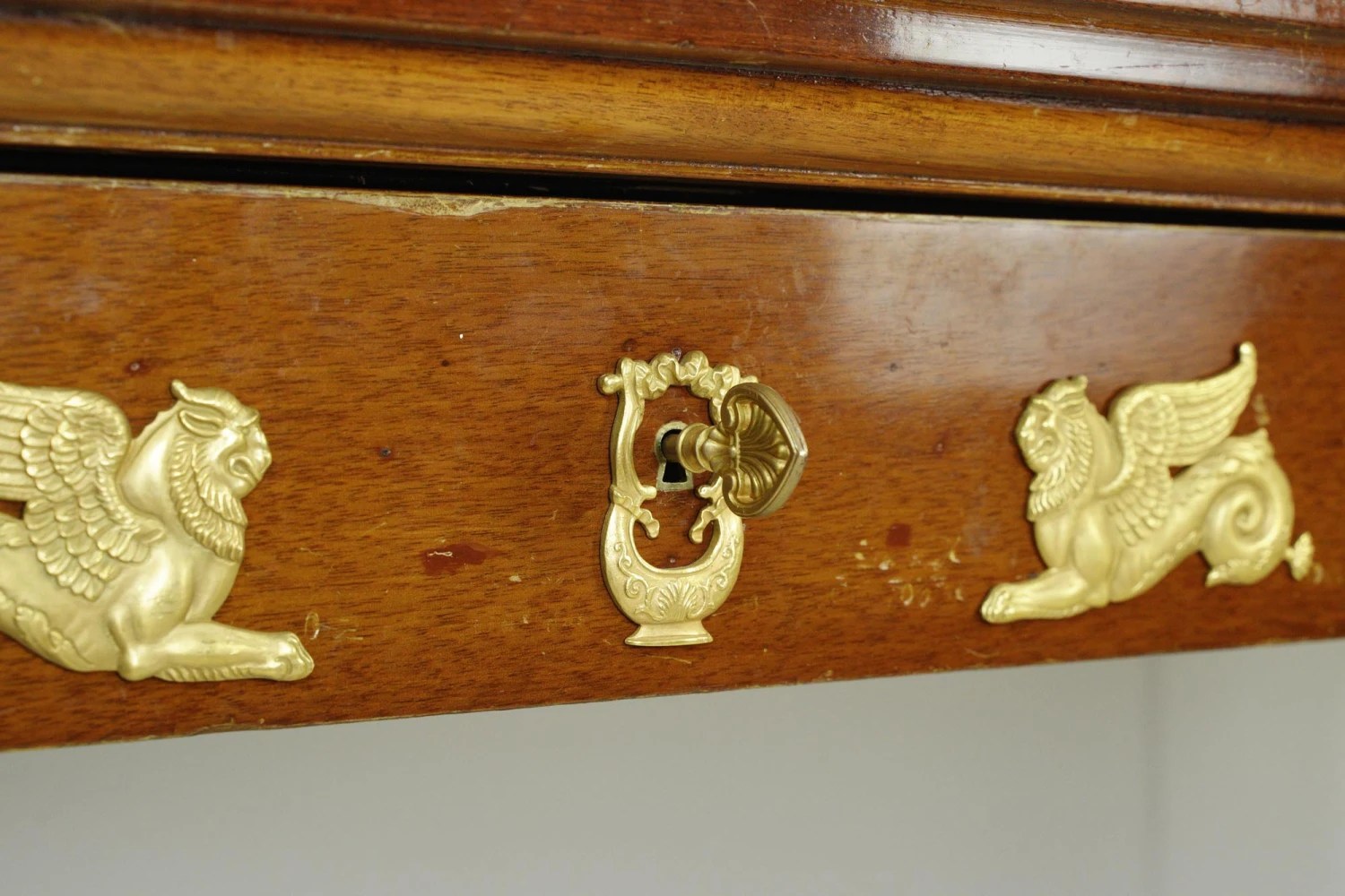 Antique French Empire Mahogany Gilt Bronze Gentleman’s Desk 15 Antique French Empire Mahogany Gilt Bronze Gentleman’s Desk - Image 13