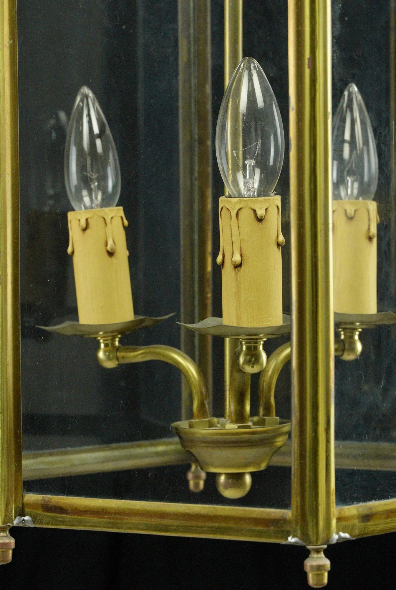 Traditional 3 Arm Brass & Glass Hexagonal Lantern Pendant Light 7 Traditional 3 Arm Brass & Glass Hexagonal Lantern Pendant Light - Image 5