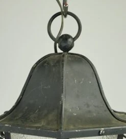 Antique Traditional Steel Black Pebbled Glass Hanging Outdoor Lantern Light -OGT Sale Store q284819 04