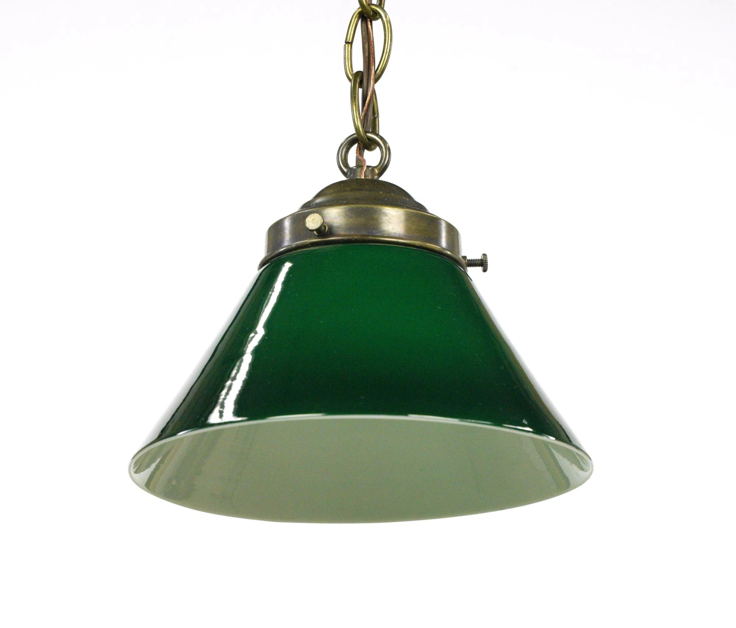 Rewired Green Glass Shade Brass Chain Pendant Light 6 Rewired Green Glass Shade Brass Chain Pendant Light - Image 4