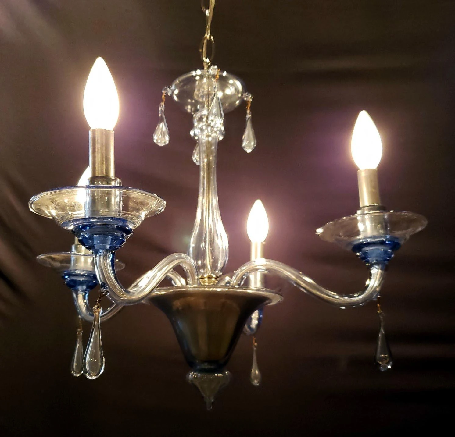 Vintage Light Blue 4 Arm Murano Glass Chandelier 8 Vintage Light Blue 4 Arm Murano Glass Chandelier - Image 6