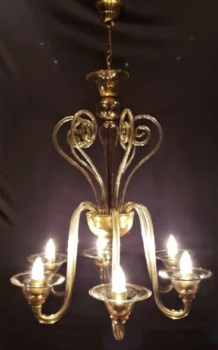 1950s Vintage Amber Murano Glass 6 J Shaped Arm Chandelier 11 1950s Vintage Amber Murano Glass 6 J Shaped Arm Chandelier -OGT Sale Store q284933 04