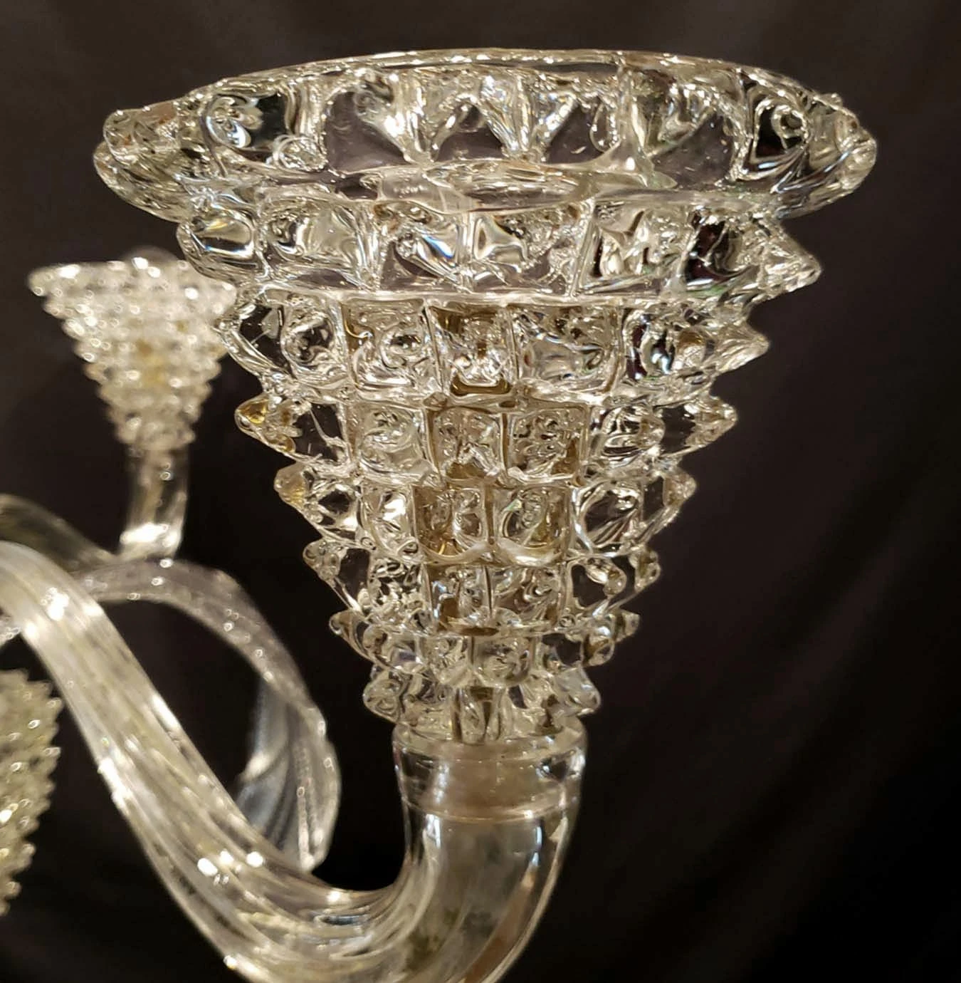 Vintage Rostrato Clear Murano Glass 3 S Arm Chandelier 6 Vintage Rostrato Clear Murano Glass 3 S Arm Chandelier - Image 4