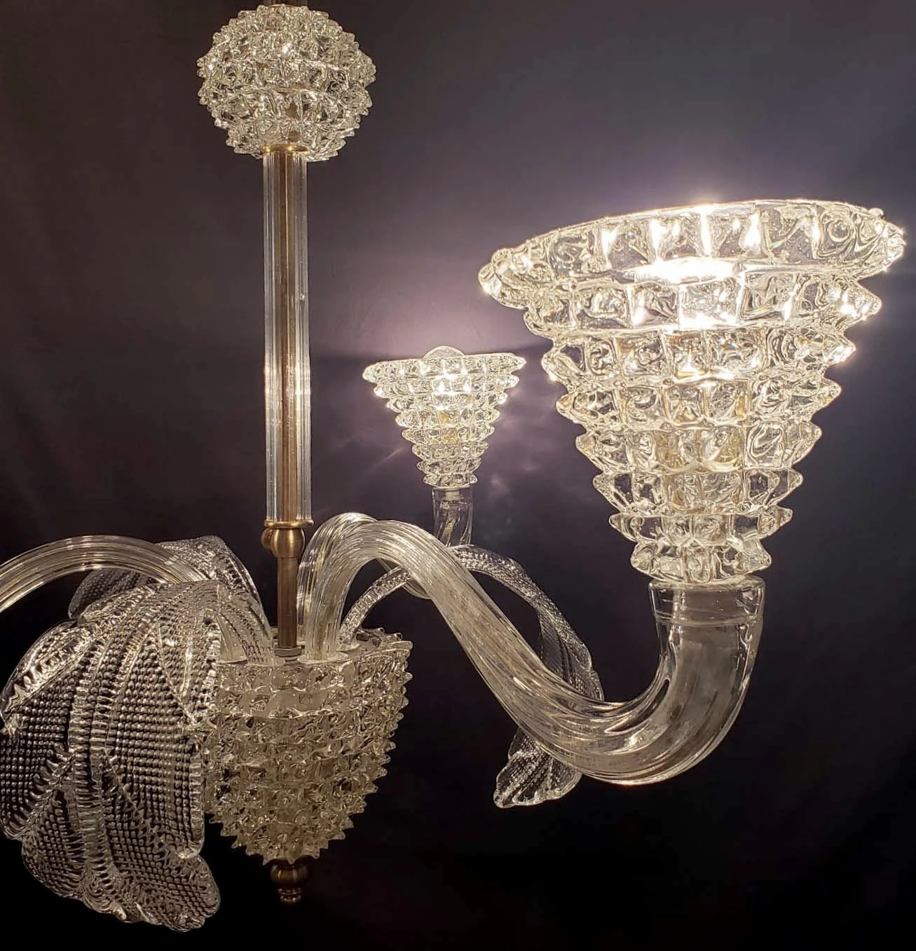 Vintage Rostrato Clear Murano Glass 3 S Arm Chandelier 7 Vintage Rostrato Clear Murano Glass 3 S Arm Chandelier - Image 5