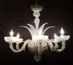 Vintage Murano Opaline Glass 6 S Arm Chandelier With Up & Down Leaves 11 Vintage Murano Opaline Glass 6 S Arm Chandelier With Up & Down Leaves -OGT Sale Store q284954 04