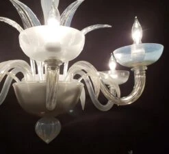 Vintage Murano Opaline Glass 6 S Arm Chandelier With Up & Down Leaves 12 Vintage Murano Opaline Glass 6 S Arm Chandelier With Up & Down Leaves -OGT Sale Store q284954 05