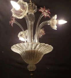 Vintage Murano Crystal 3 J Arms Chandelier With Gold & Rose Inflections 12 Vintage Murano Crystal 3 J Arms Chandelier With Gold & Rose Inflections -OGT Sale Store q284958 05