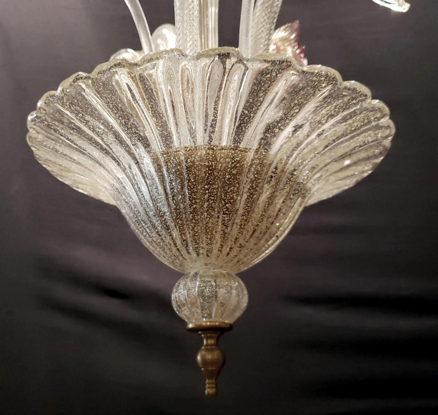 Vintage Murano Crystal 3 J Arms Chandelier With Gold & Rose Inflections 8 Vintage Murano Crystal 3 J Arms Chandelier With Gold & Rose Inflections - Image 6