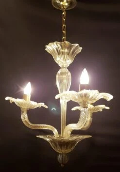 Vintage Murano Glass 3 Up J Arms Chandelier With Gold Inflections 11 Vintage Murano Glass 3 Up J Arms Chandelier With Gold Inflections -OGT Sale Store q284959 04