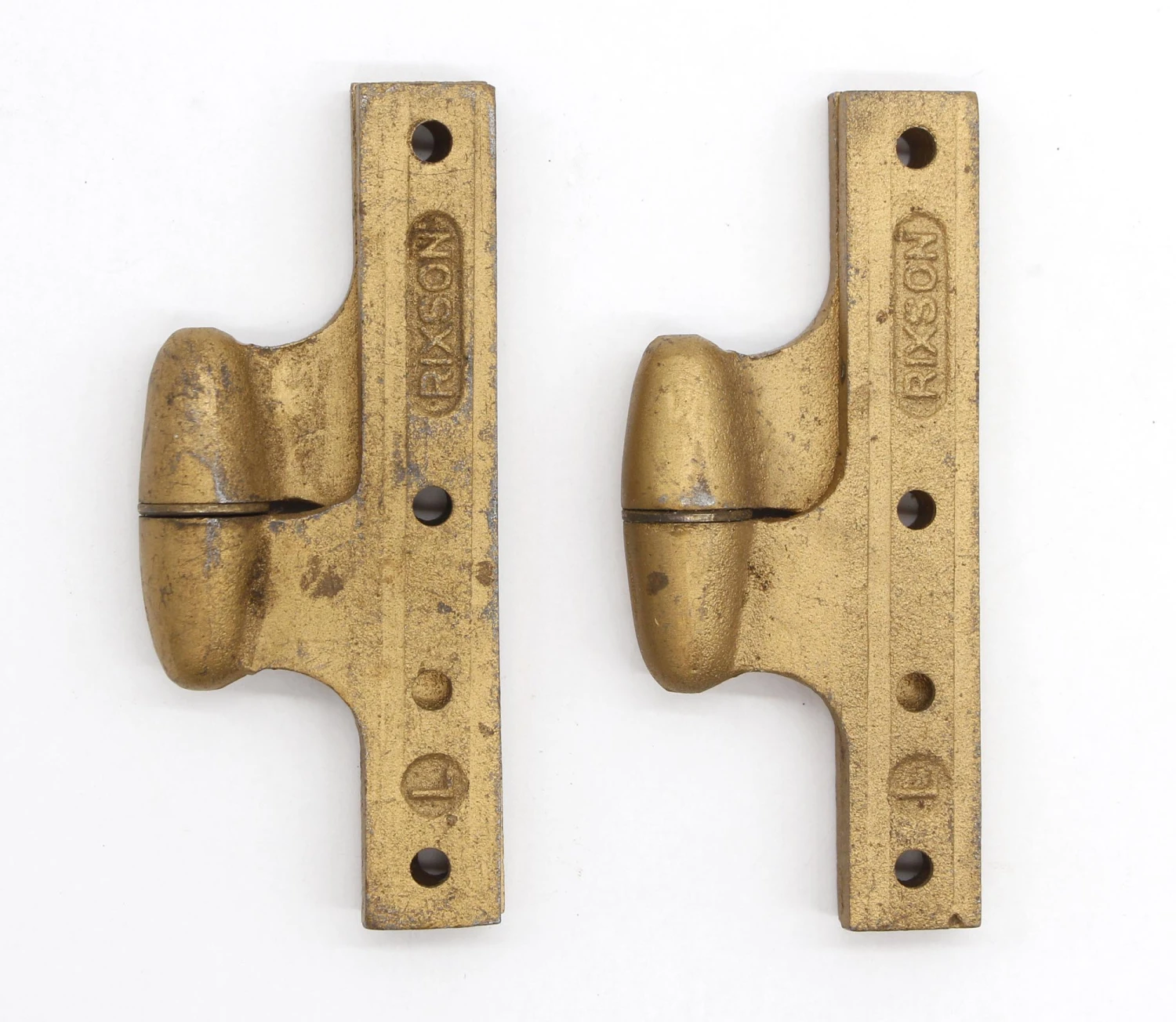 Pair Of Vintage 5 X 3.5 Left Brushed Brass Iron Rixson Olive Door Hinges 6 Pair Of Vintage 5 X 3.5 Left Brushed Brass Iron Rixson Olive Door Hinges - Image 4