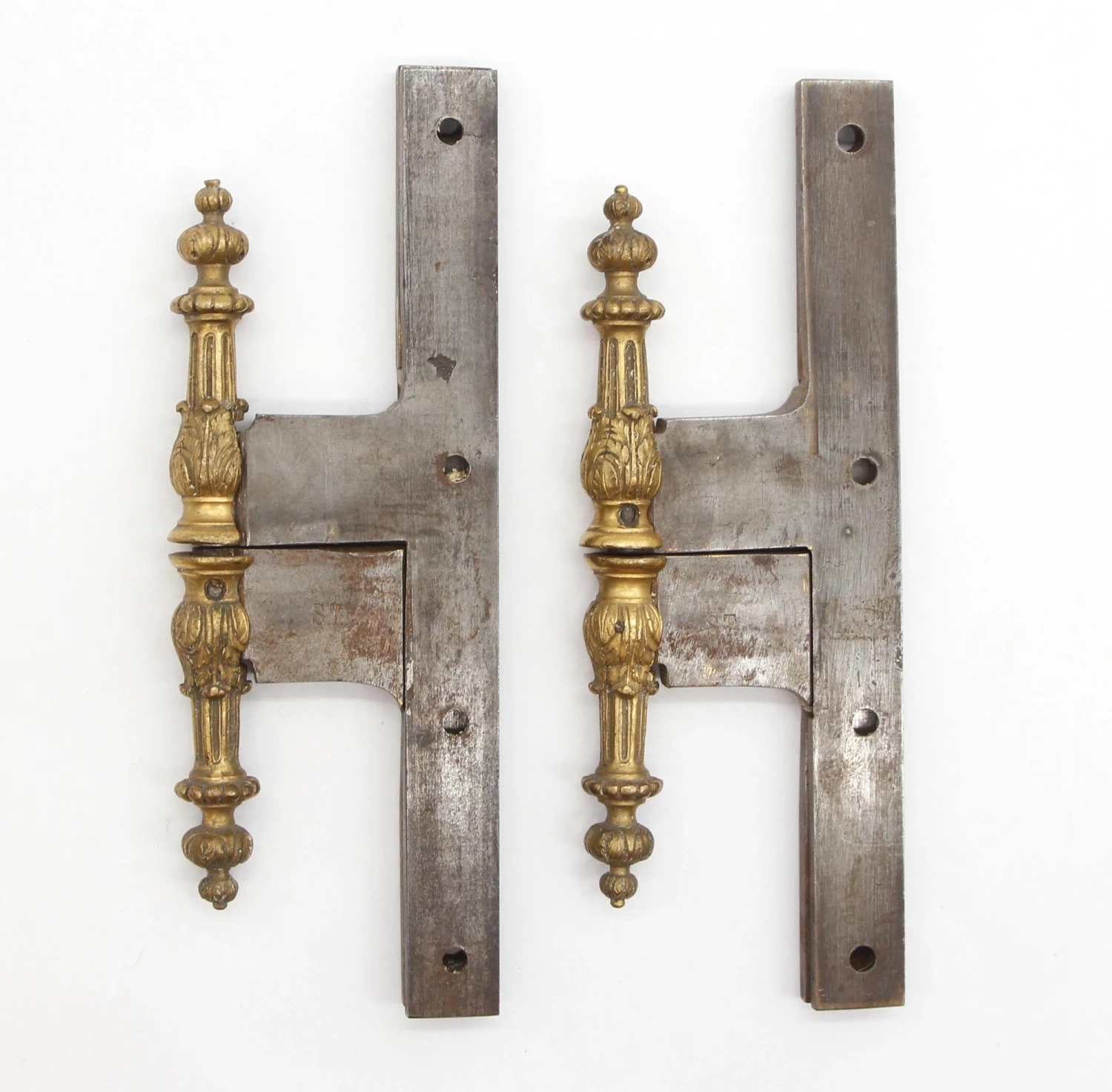 Pair Of Antique 9.875 X 6 Ornate Brass Steel Olive Door Hinges 8 Pair Of Antique 9.875 X 6 Ornate Brass Steel Olive Door Hinges - Image 6