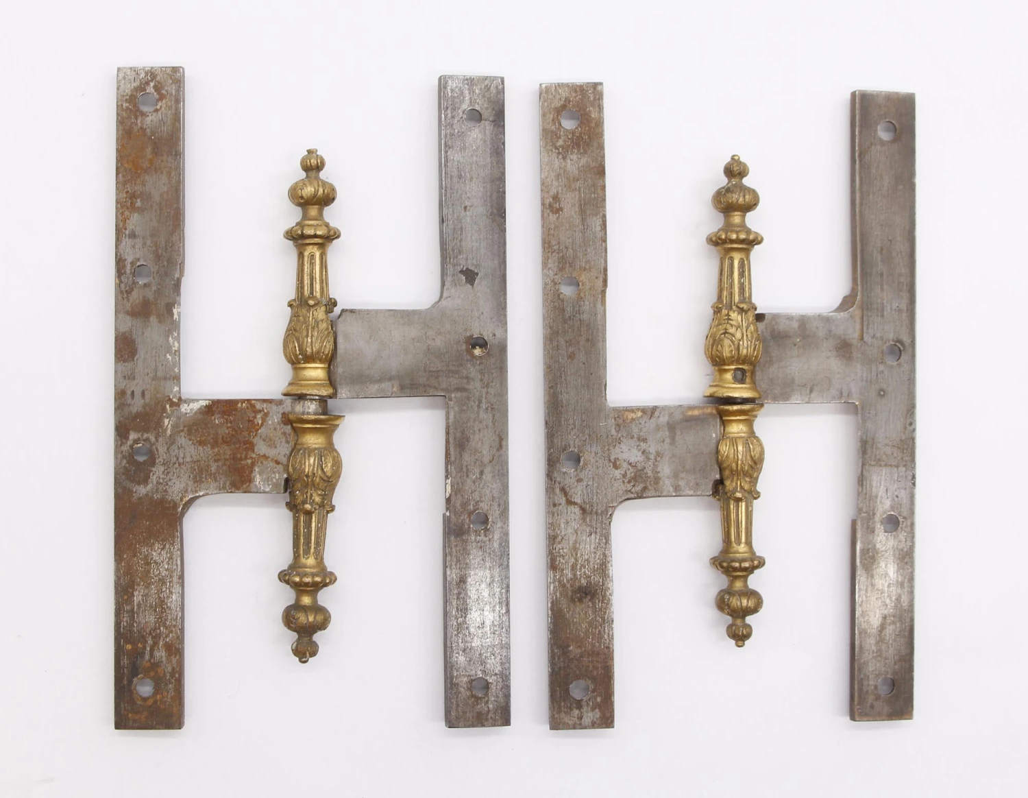 Pair Of Antique 9.875 X 6 Ornate Brass Steel Olive Door Hinges 9 Pair Of Antique 9.875 X 6 Ornate Brass Steel Olive Door Hinges - Image 7