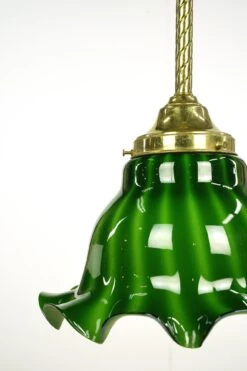 Vintage Ruffled Green Glass Shade Brass Chain Pendant Light 16 Vintage Ruffled Green Glass Shade Brass Chain Pendant Light -OGT Sale Store q285050 05