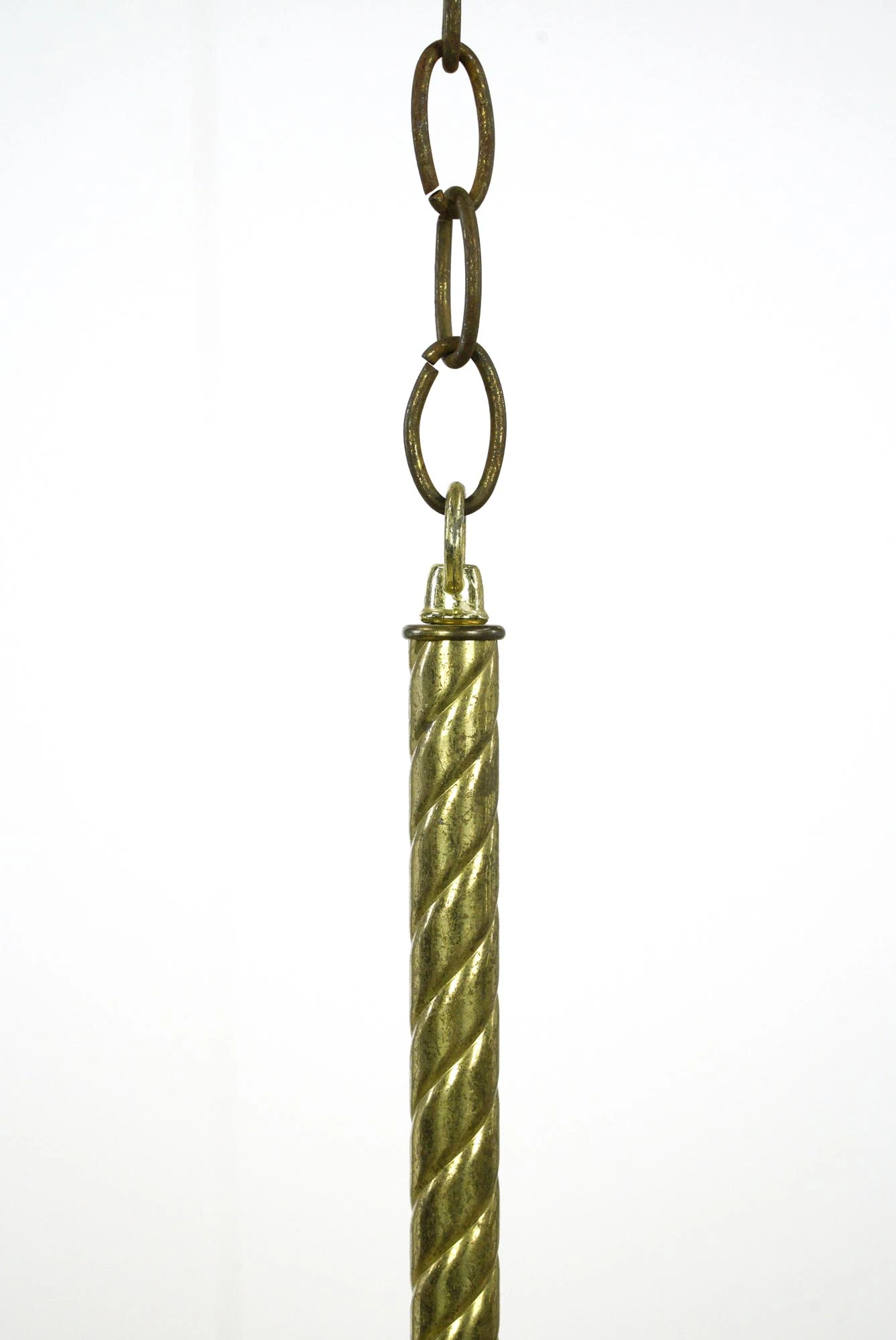 Vintage Brass Chain Ruffled Green Glass Shade Pendant Light 6 Vintage Brass Chain Ruffled Green Glass Shade Pendant Light - Image 4