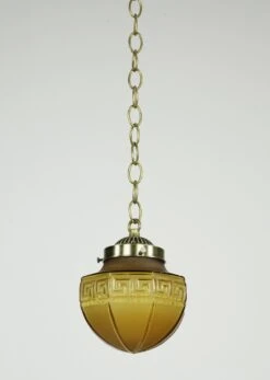Vintage Greek Key Amber Glass & Steel Chain Pendant Light 18 Vintage Greek Key Amber Glass & Steel Chain Pendant Light -OGT Sale Store q285063 07