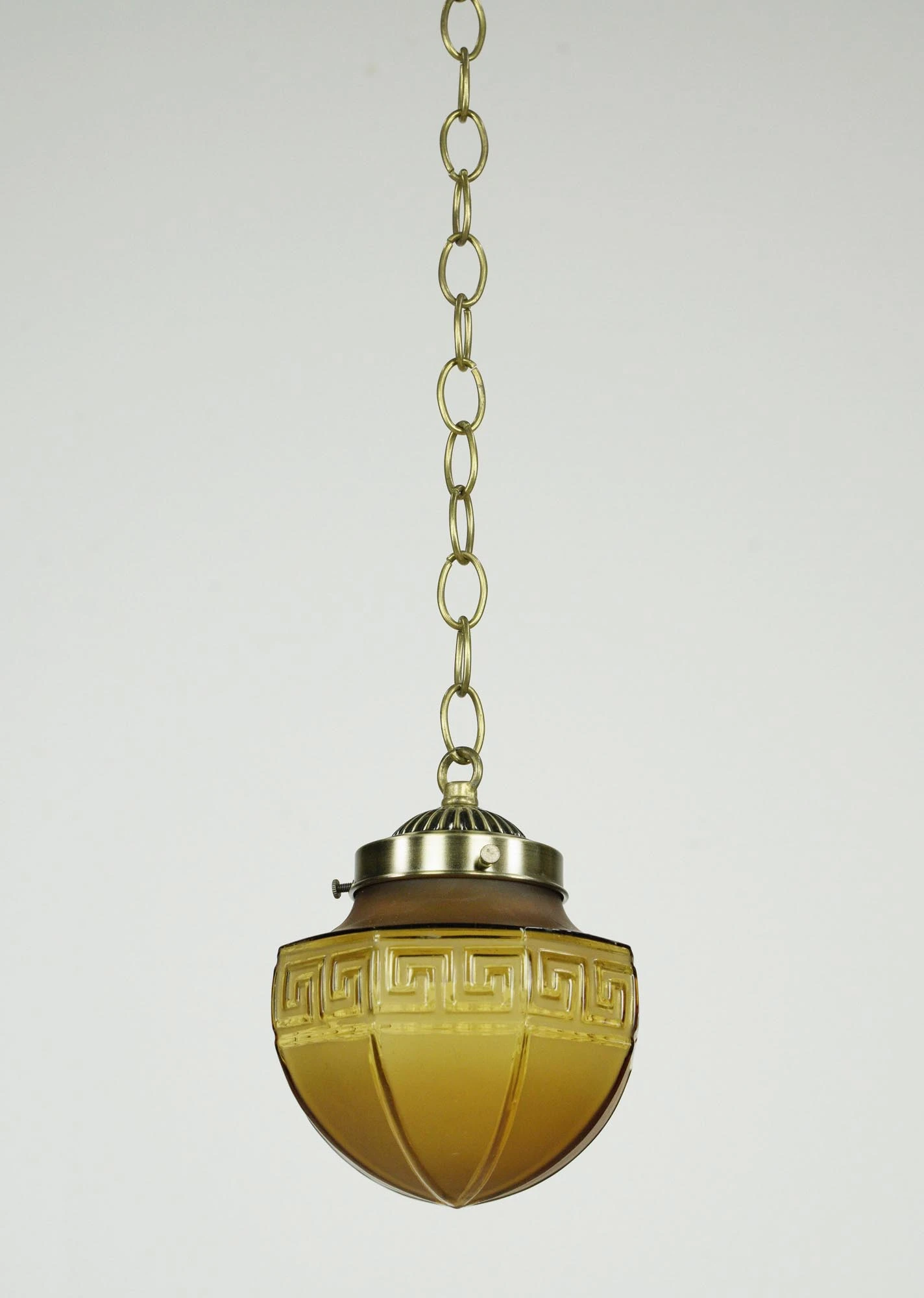 Vintage Greek Key Amber Glass & Steel Chain Pendant Light 9 Vintage Greek Key Amber Glass & Steel Chain Pendant Light - Image 7
