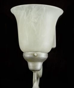 Pair Of Vintage 1 Arm White Alabaster Shades Silver Steel Wall Sconces 20 Pair Of Vintage 1 Arm White Alabaster Shades Silver Steel Wall Sconces -OGT Sale Store q285110 05