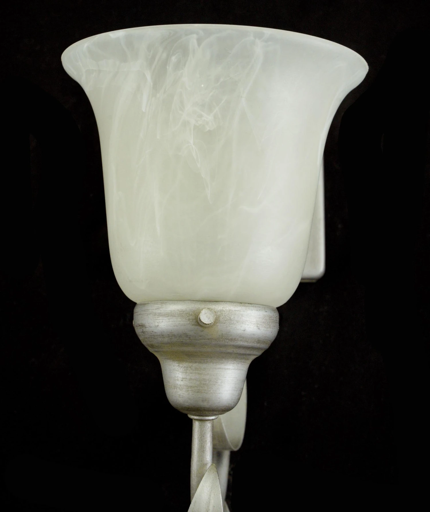 Pair Of Vintage 1 Arm White Alabaster Shades Silver Steel Wall Sconces 7 Pair Of Vintage 1 Arm White Alabaster Shades Silver Steel Wall Sconces - Image 5