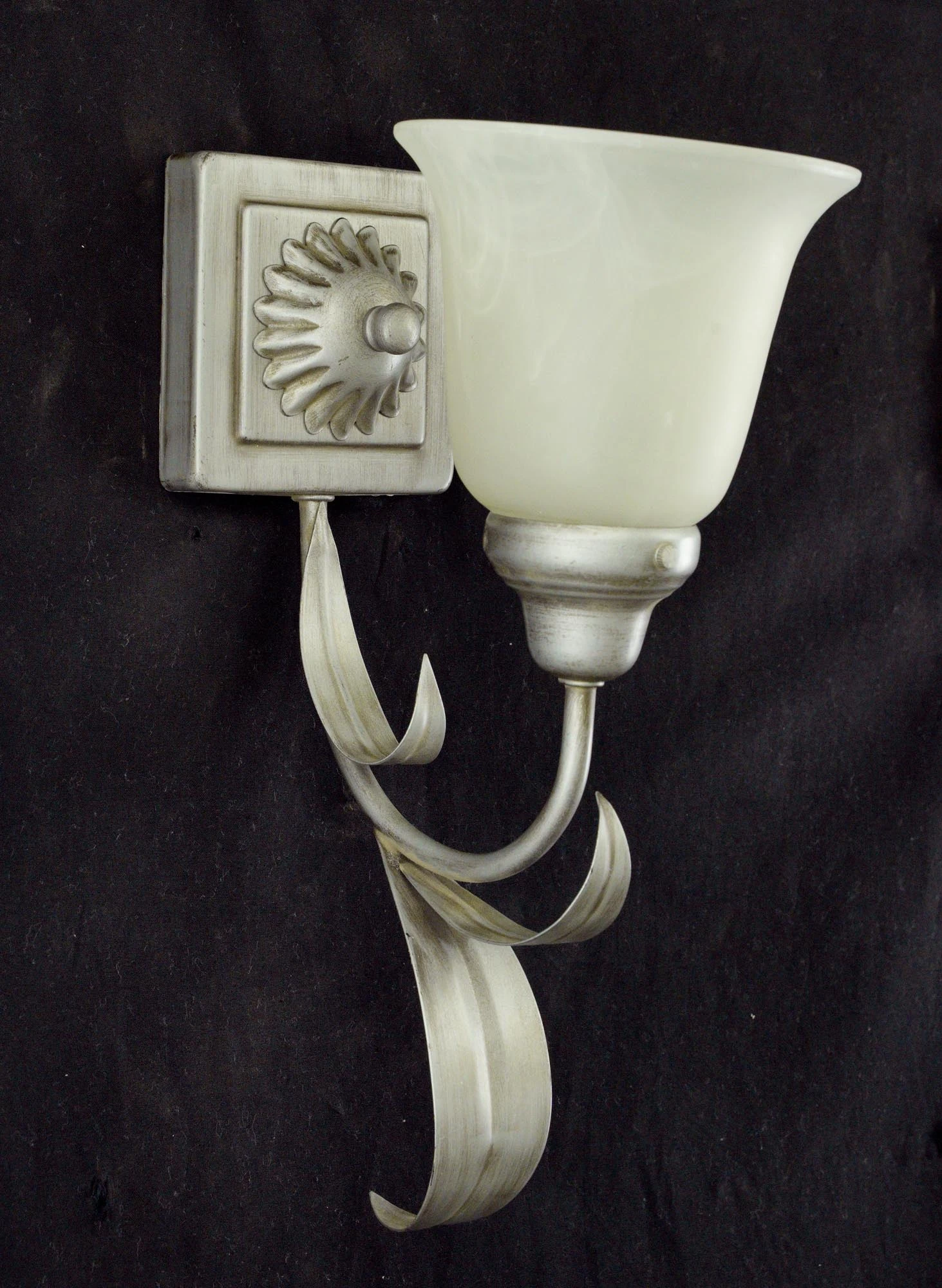Pair Of Vintage 1 Arm White Alabaster Shades Silver Steel Wall Sconces 8 Pair Of Vintage 1 Arm White Alabaster Shades Silver Steel Wall Sconces - Image 6