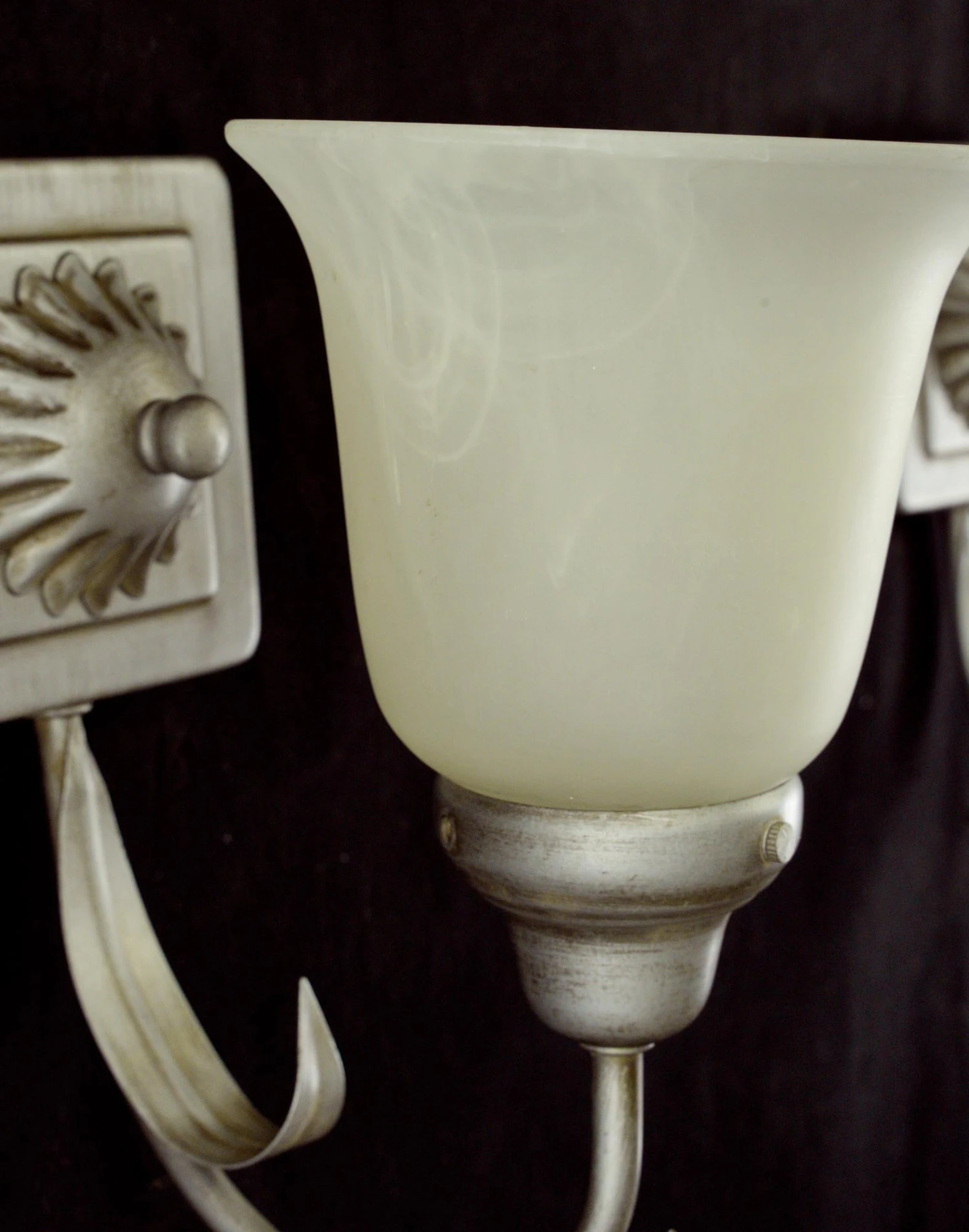 Pair Of Vintage 1 Arm White Alabaster Shades Silver Steel Wall Sconces 9 Pair Of Vintage 1 Arm White Alabaster Shades Silver Steel Wall Sconces - Image 7