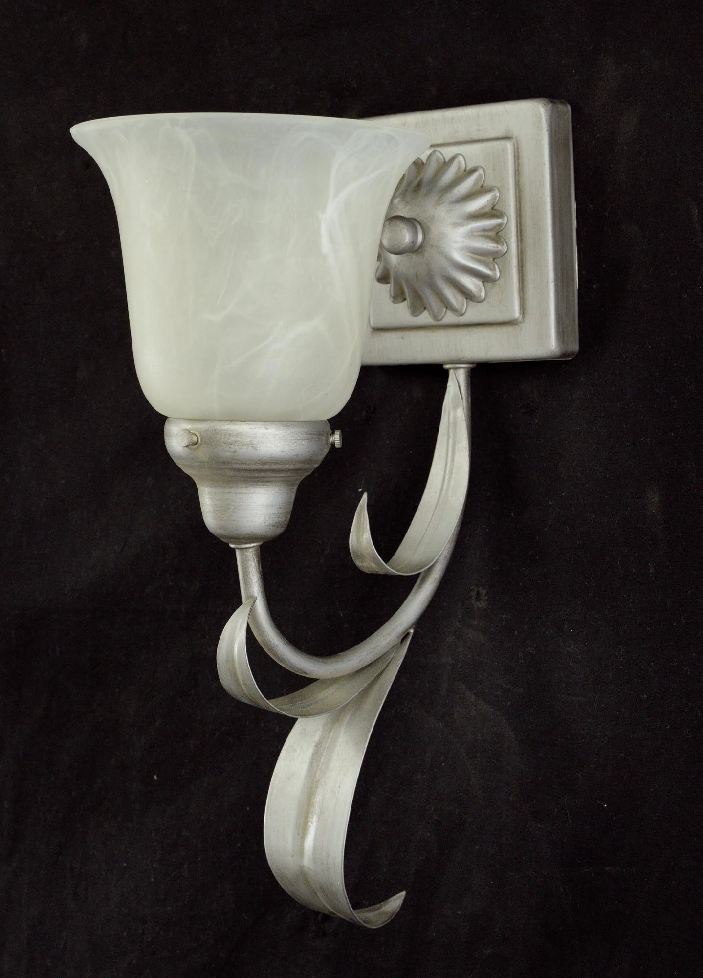 Pair Of Vintage 1 Arm White Alabaster Shades Silver Steel Wall Sconces 10 Pair Of Vintage 1 Arm White Alabaster Shades Silver Steel Wall Sconces - Image 8