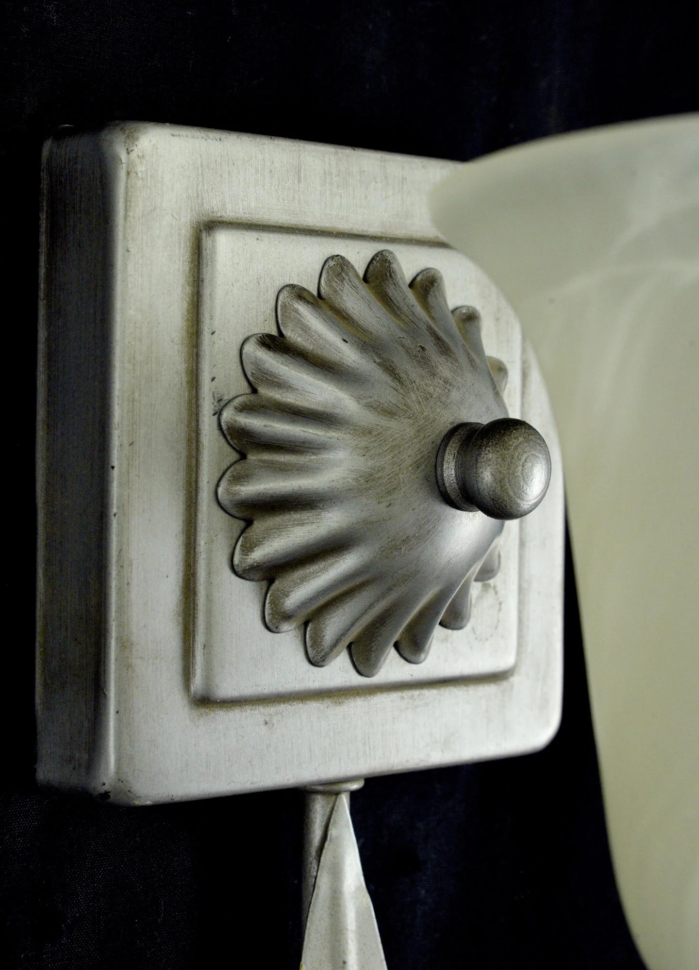 Pair Of Vintage 1 Arm White Alabaster Shades Silver Steel Wall Sconces 12 Pair Of Vintage 1 Arm White Alabaster Shades Silver Steel Wall Sconces - Image 10