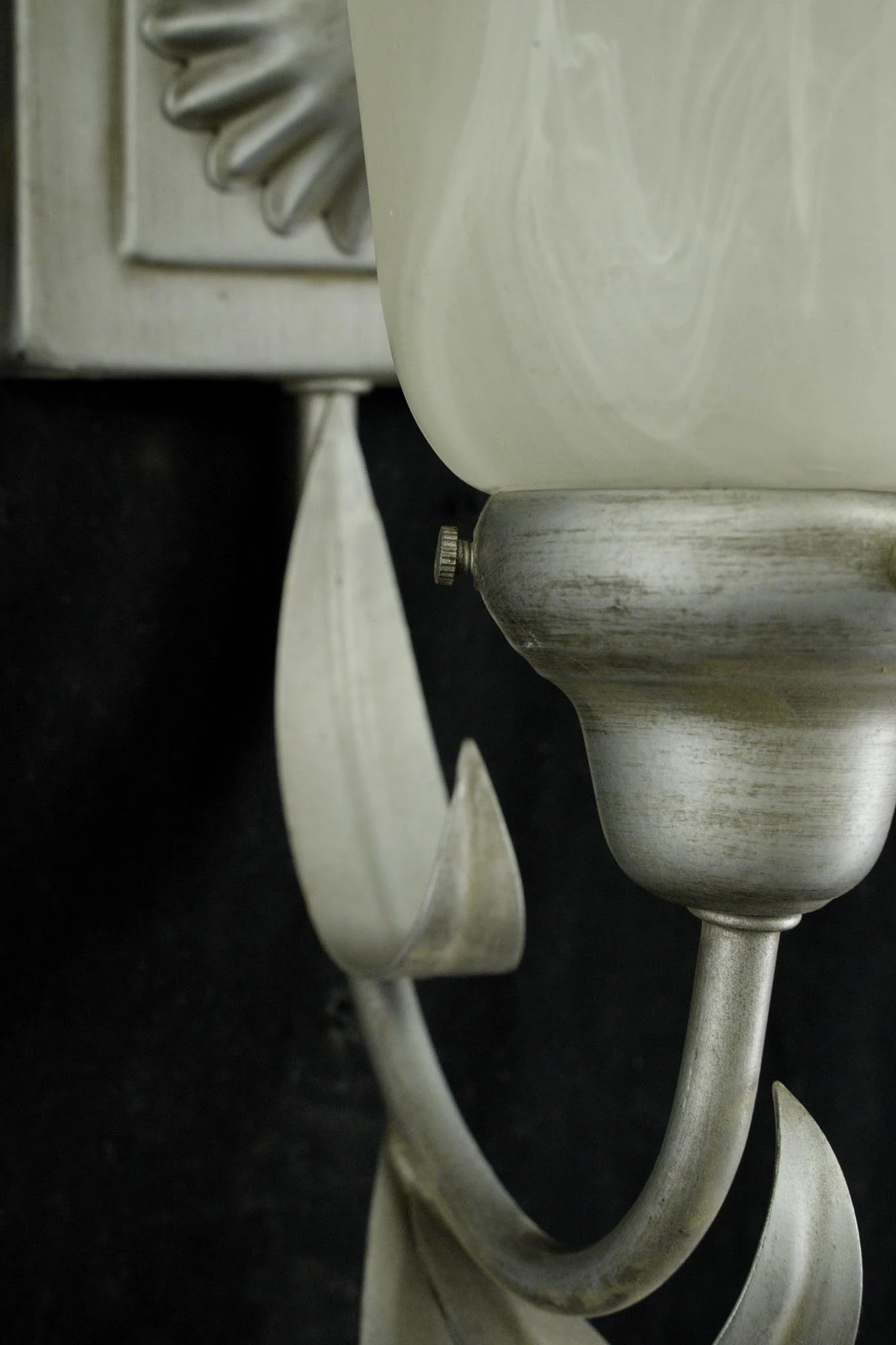 Pair Of Vintage 1 Arm White Alabaster Shades Silver Steel Wall Sconces 14 Pair Of Vintage 1 Arm White Alabaster Shades Silver Steel Wall Sconces - Image 12