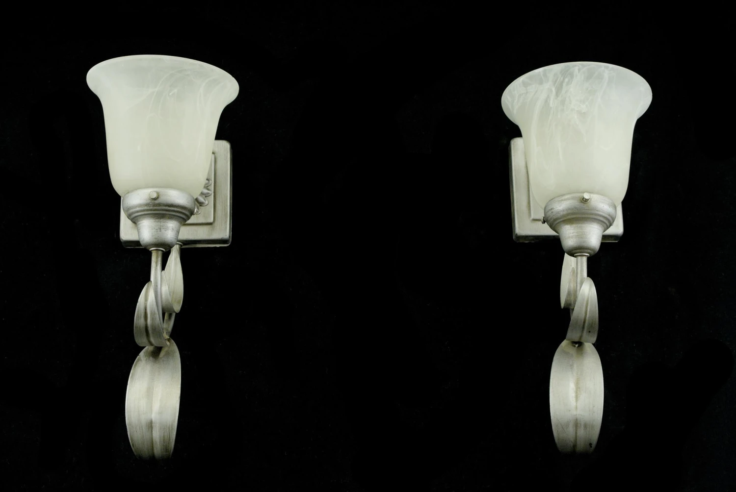 Pair Of Vintage 1 Arm White Alabaster Shades Silver Steel Wall Sconces 15 Pair Of Vintage 1 Arm White Alabaster Shades Silver Steel Wall Sconces - Image 13