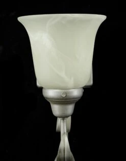 Pair Of Vintage One Arm White Alabaster Shade Silver Steel Wall Sconces 19 Pair Of Vintage One Arm White Alabaster Shade Silver Steel Wall Sconces -OGT Sale Store q285111 04