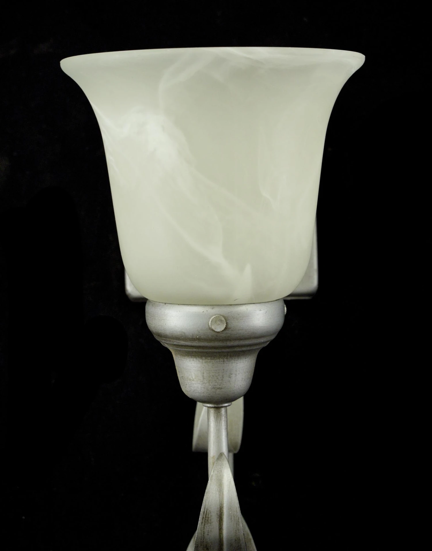 Pair Of Vintage One Arm White Alabaster Shade Silver Steel Wall Sconces 6 Pair Of Vintage One Arm White Alabaster Shade Silver Steel Wall Sconces - Image 4