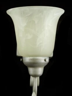 Pair Of Vintage One Arm White Alabaster Shade Silver Steel Wall Sconces 20 Pair Of Vintage One Arm White Alabaster Shade Silver Steel Wall Sconces -OGT Sale Store q285111 05