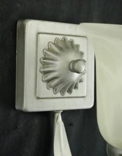 Pair Of Vintage One Arm White Alabaster Shade Silver Steel Wall Sconces 21 Pair Of Vintage One Arm White Alabaster Shade Silver Steel Wall Sconces -OGT Sale Store q285111 06